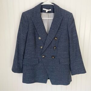 Veronica Beard Empire Dickey Jacket Navy Blue Herringbone Blazer Size 8